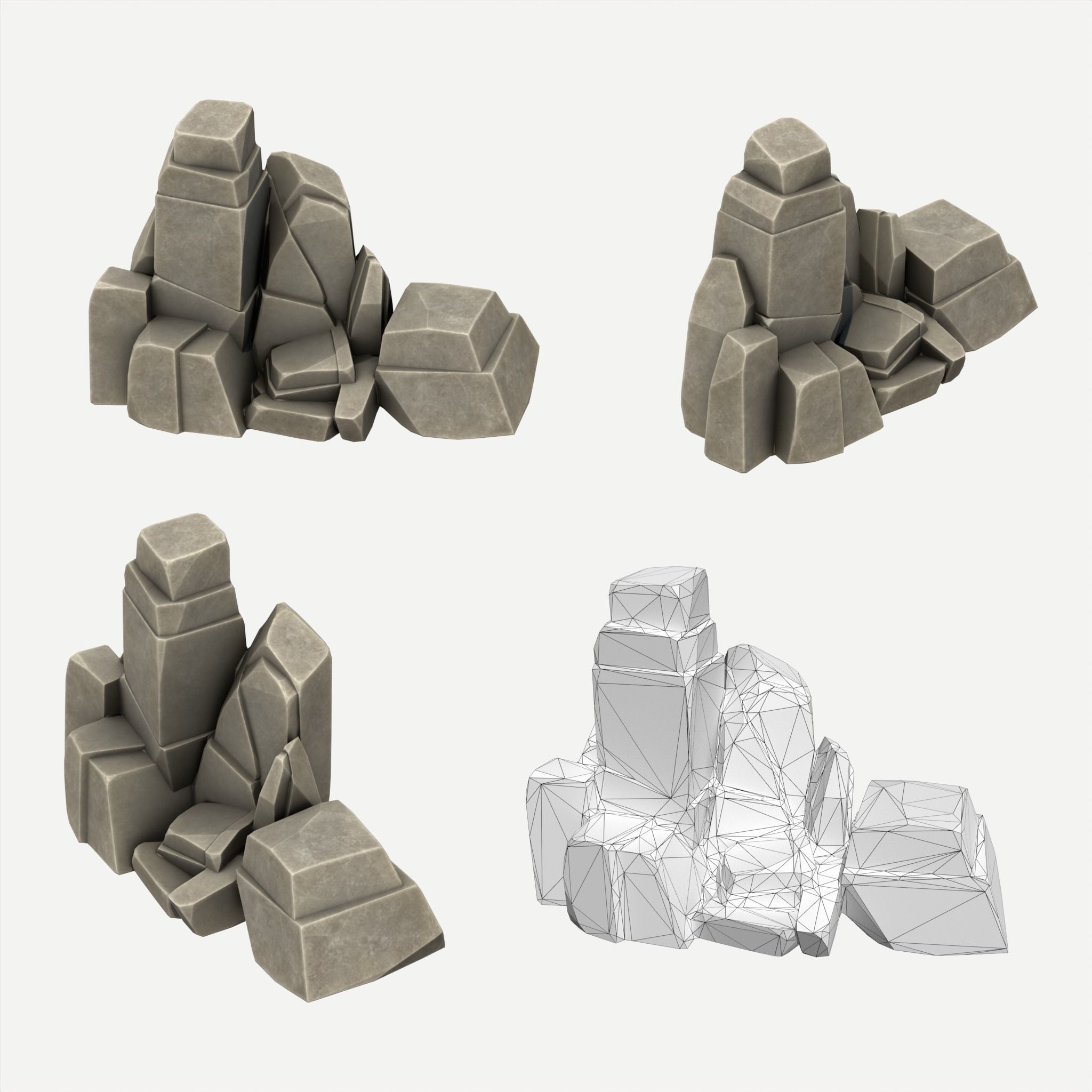 30 Stylized Block Rock - 3D Game Asset - 231030 Low-poly 3D model_10