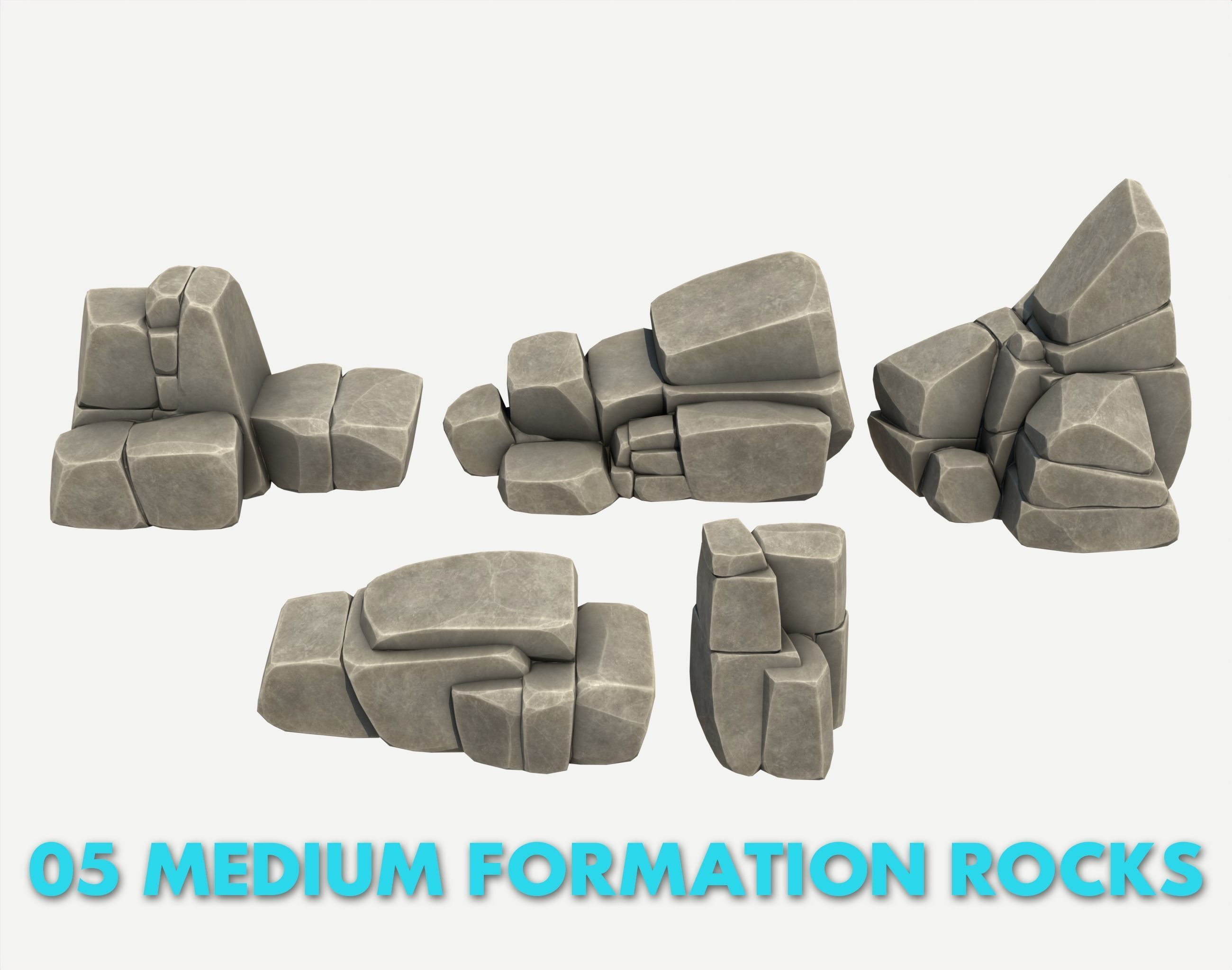 30 Stylized Block Rock - 3D Game Asset - 231030 Low-poly 3D model_5