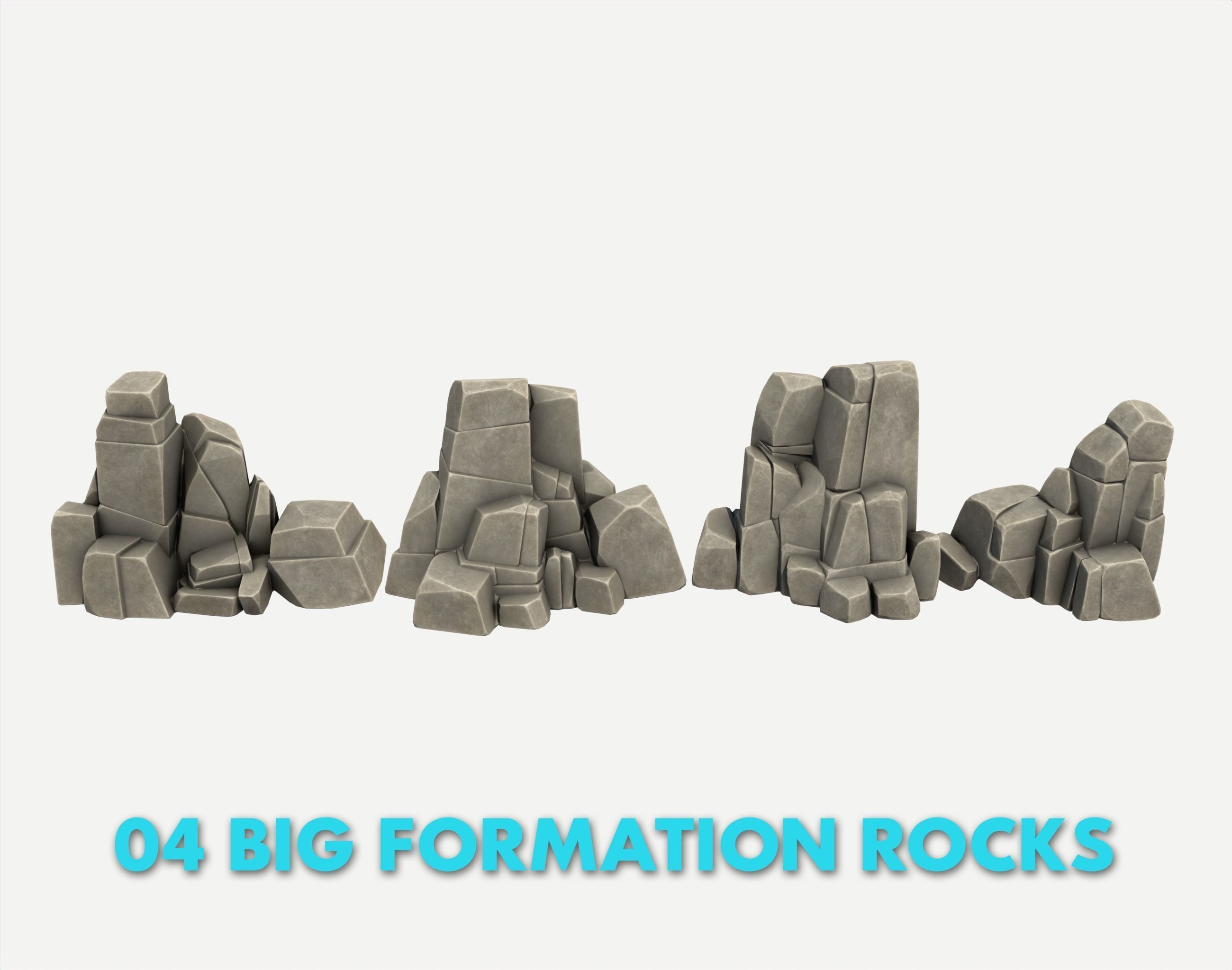 30 Stylized Block Rock - 3D Game Asset - 231030 Low-poly 3D model_3