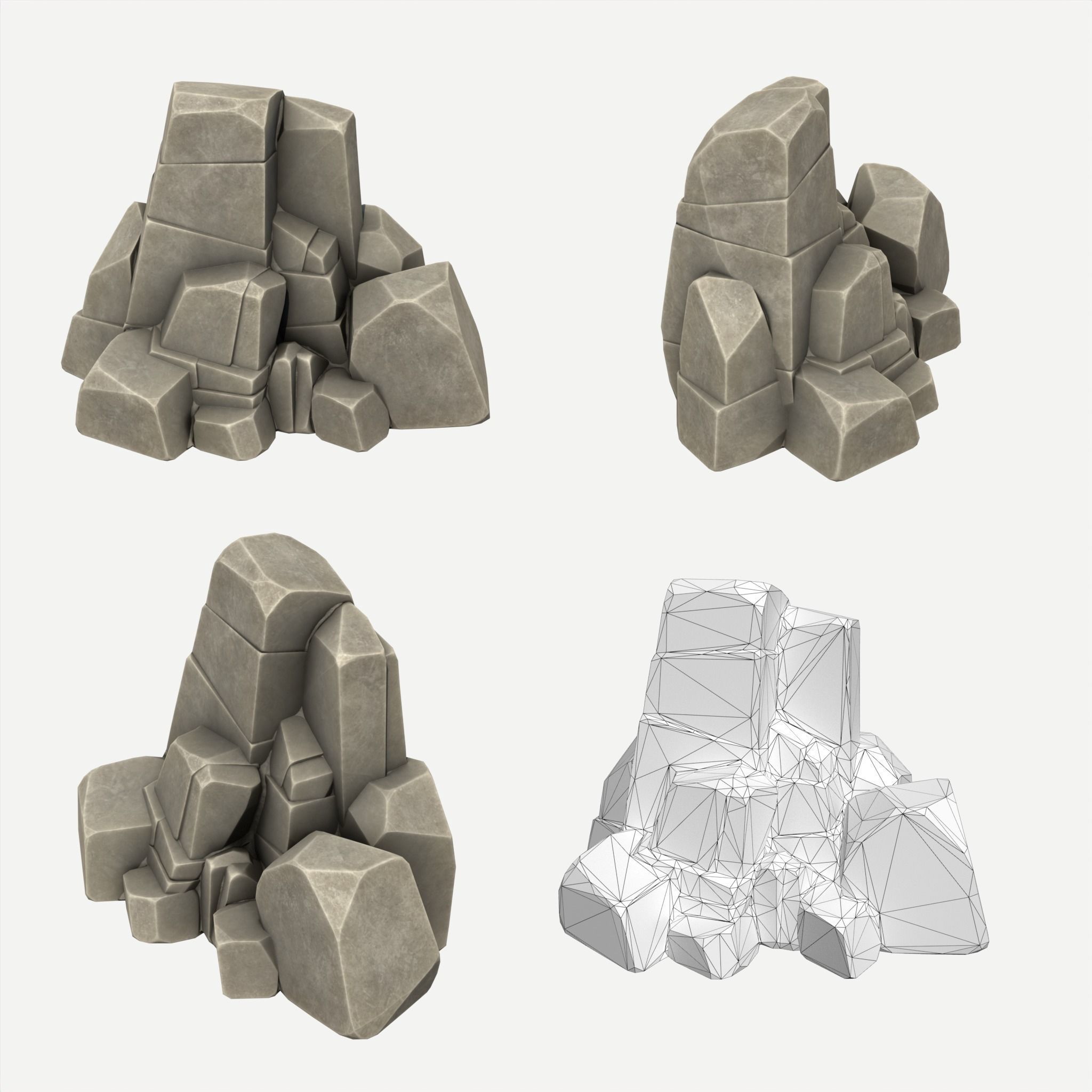 30 Stylized Block Rock - 3D Game Asset - 231030 Low-poly 3D model_9