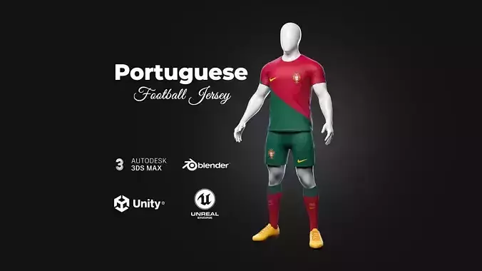 Portuguese Team Football Jersey full outfit Low-poly 3D model