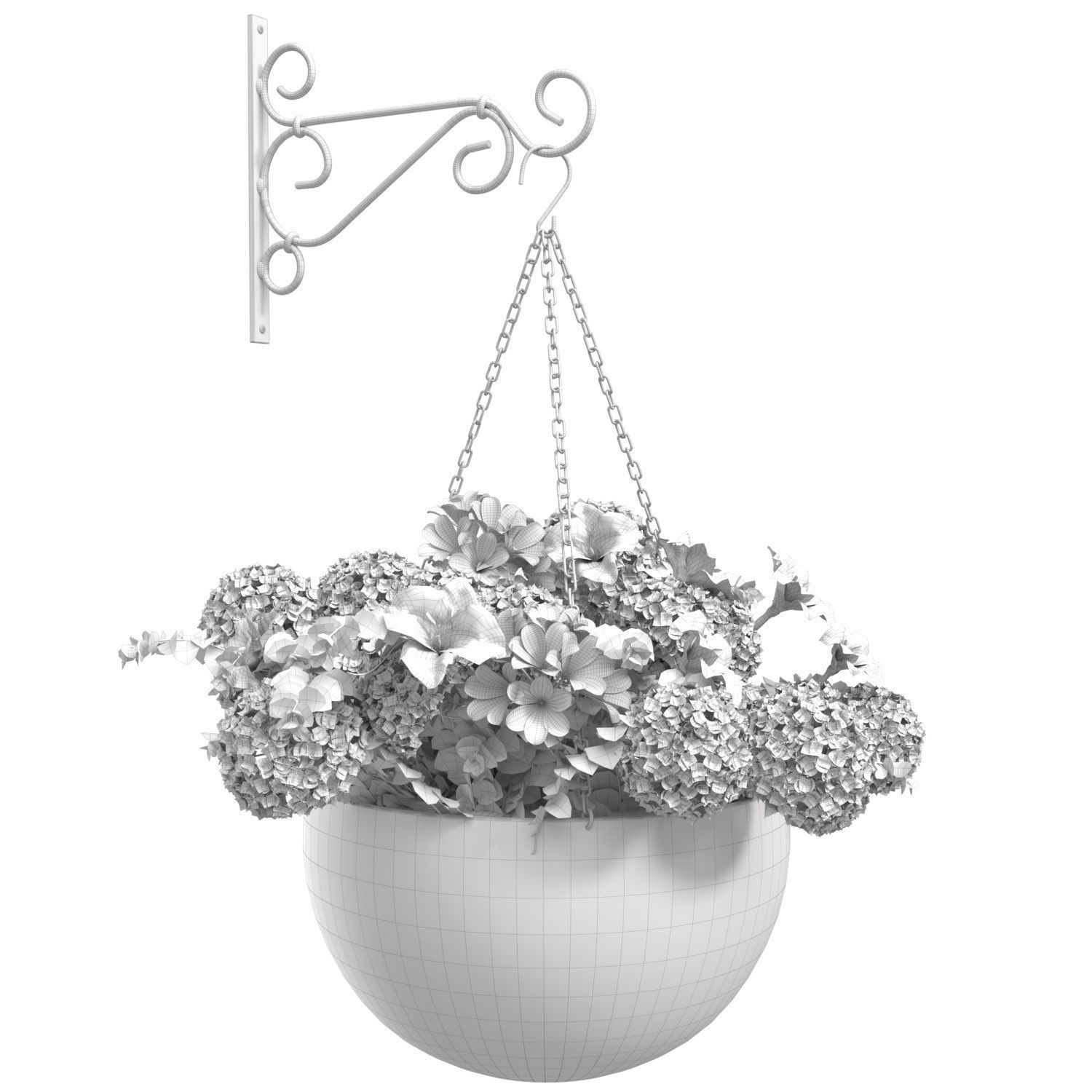 Hanging basket flowerpot rattan pot with flowers 3D model_2