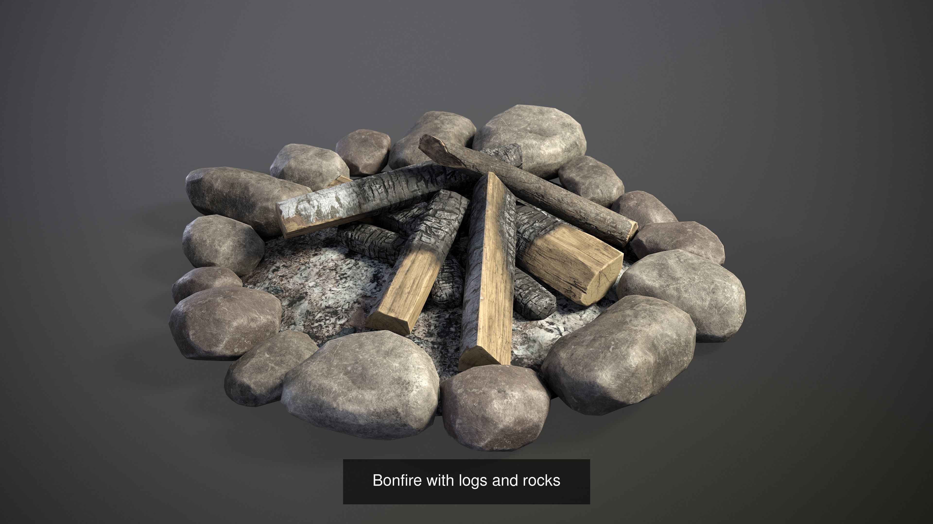 Bonfire with Hanging Cauldrons and firewood 3D Model Collection_2