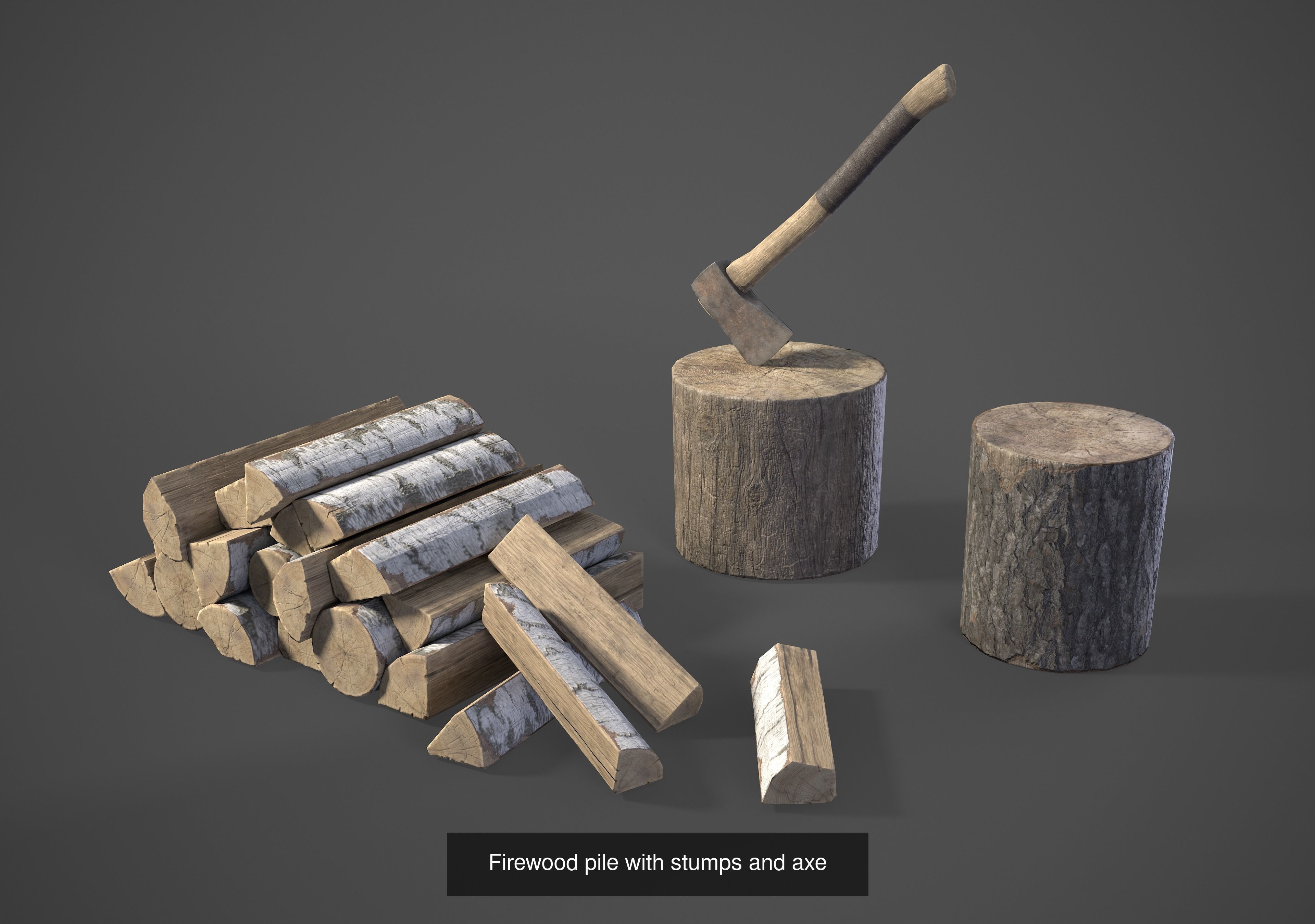 Bonfire with Hanging Cauldrons and firewood 3D Model Collection_7