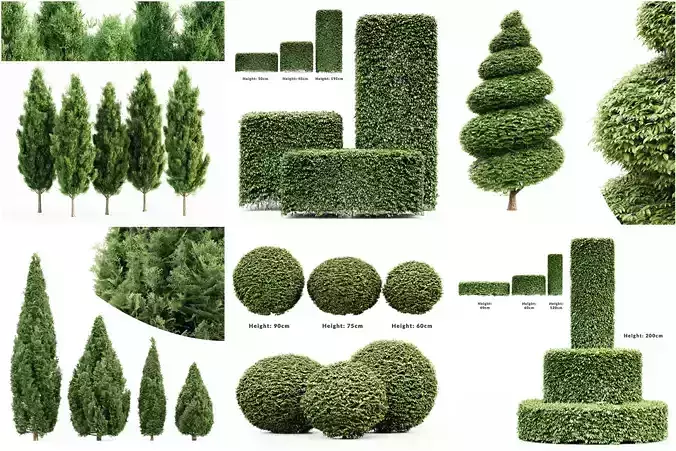 6 Different SETS of Tree Bush SET VOL103 3D Model Collection