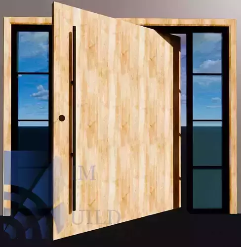 Exterior Pivot Door with Glasses Revit Family full parametric