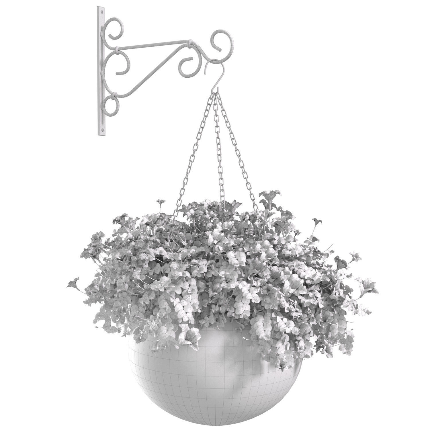 Hanging basket flowerpot rattan pot with flowers 3D model_2