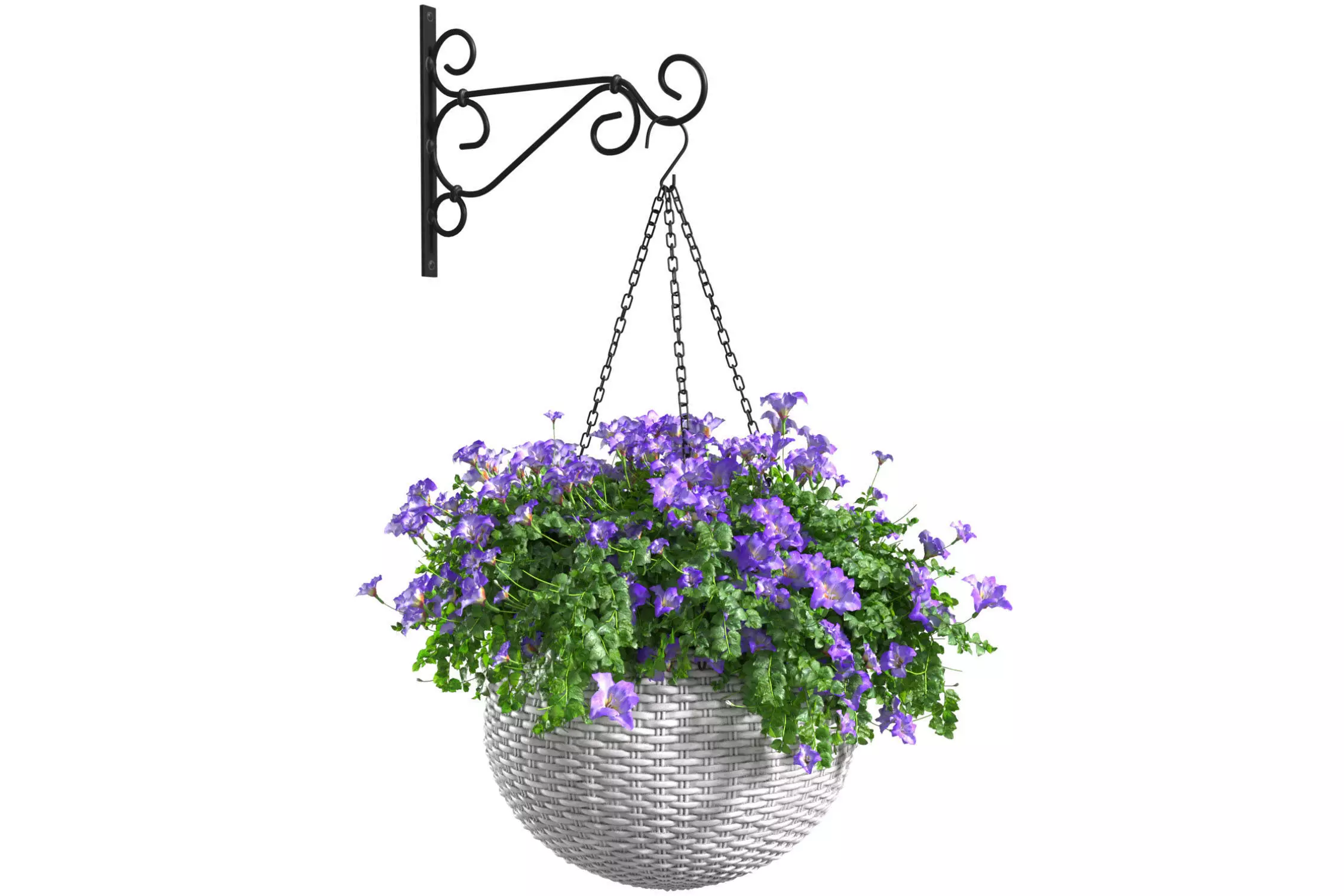 Hanging basket flowerpot rattan pot with flowers 3D model_0