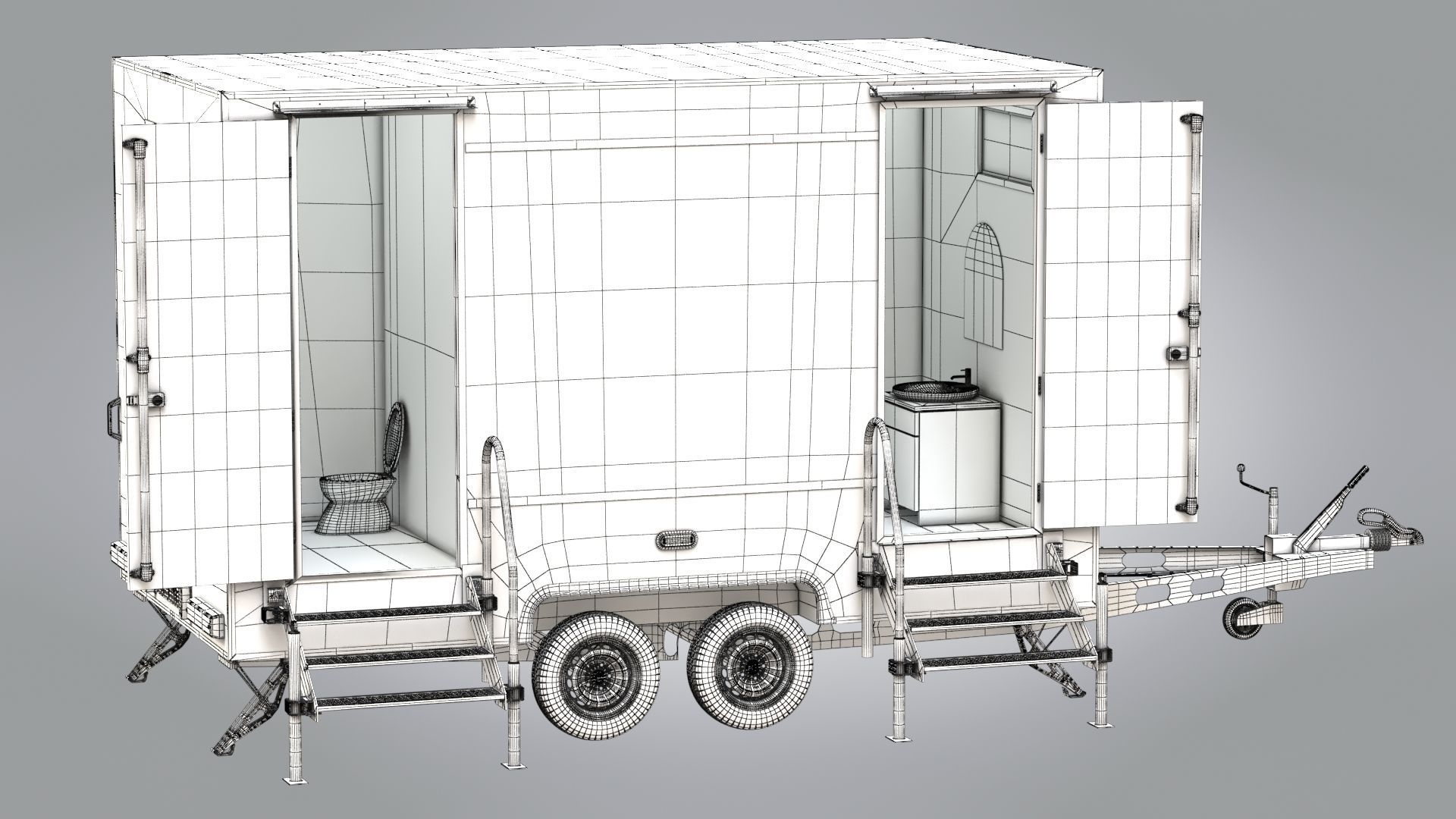 Portable WC Trailer-VIP Low-poly 3D model_14