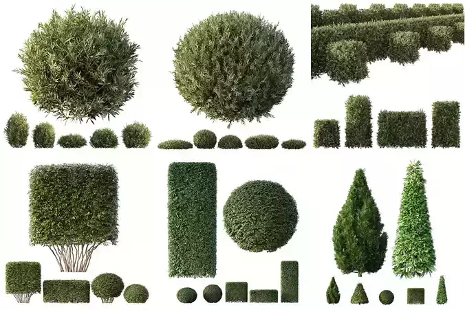  6 Different SETS of Tree Bush SET VOL104 3D Model Collection