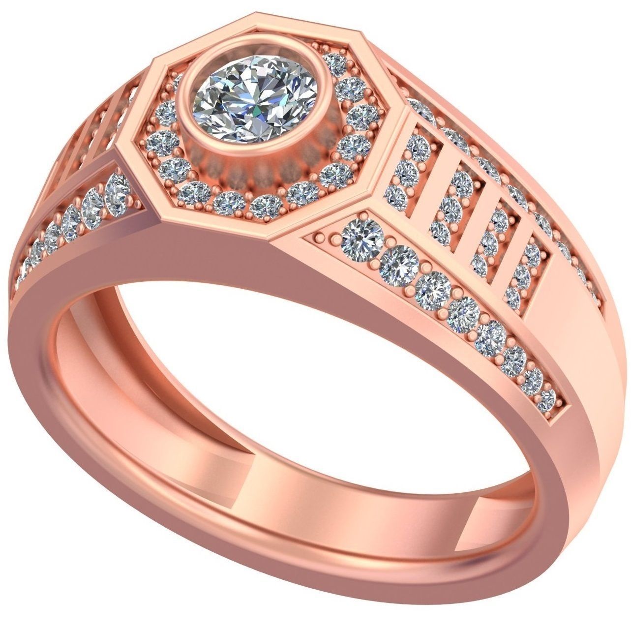 Round Diamond Step Style Man Ring GR-95 3D print model_2