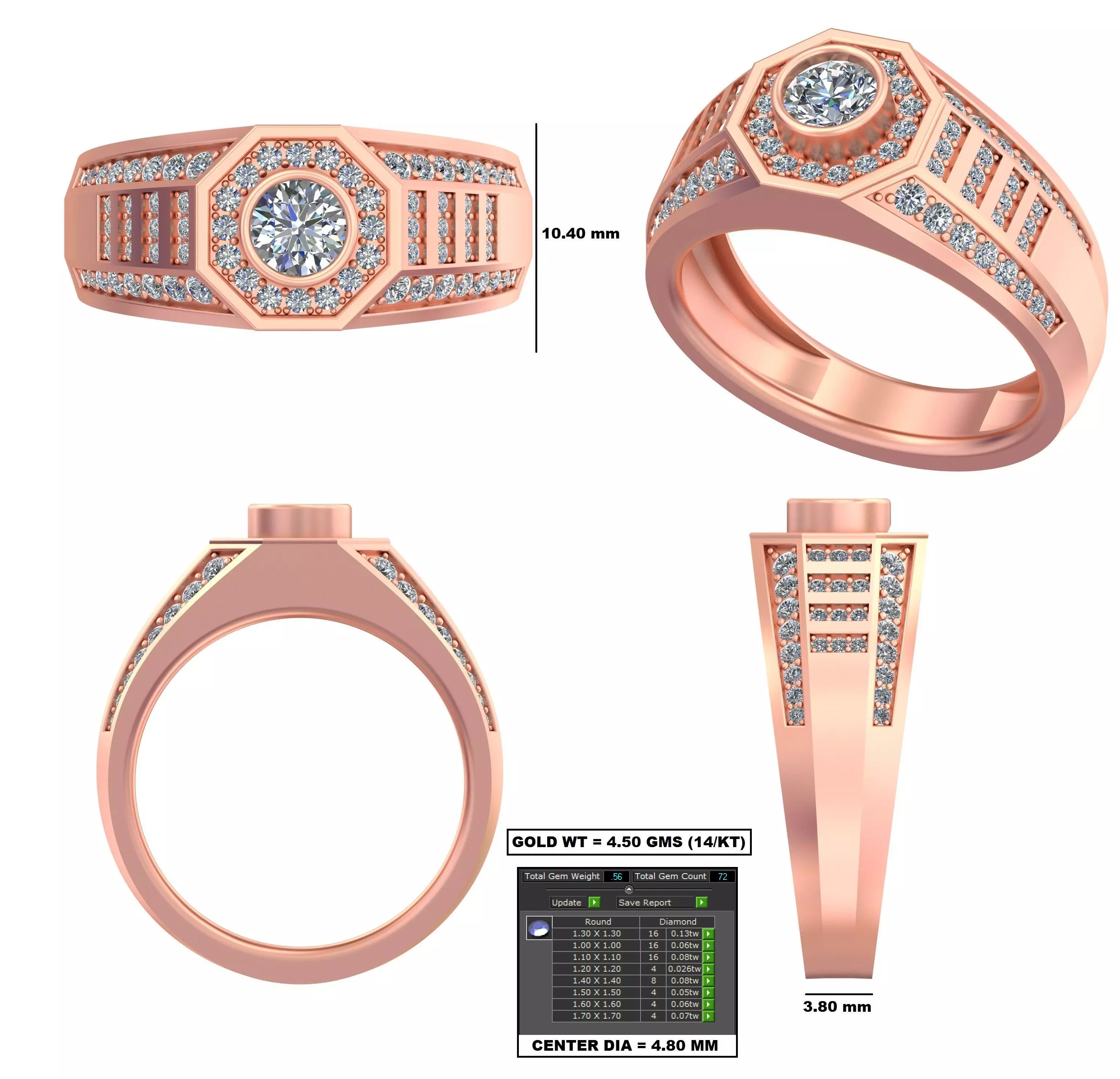 Round Diamond Step Style Man Ring GR-95 3D print model_0