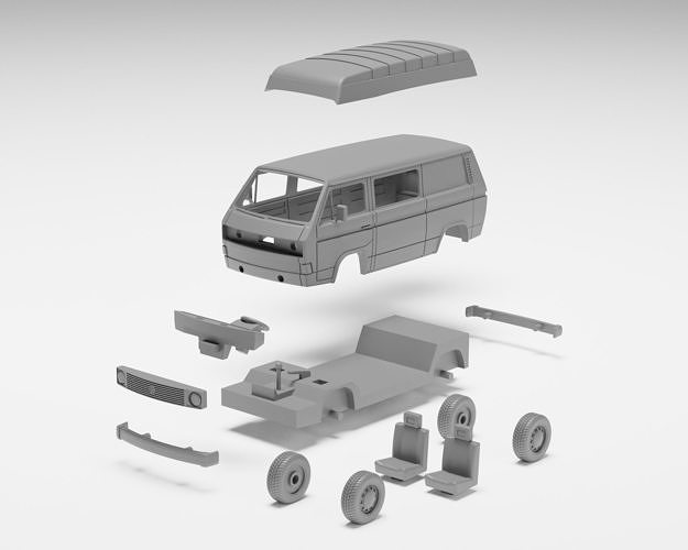 VW T3 Panel Van - H0 Scale model kit 3D print model 2