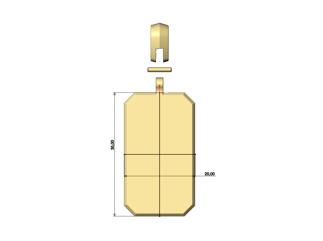 Chamfred rectangular dogtag pendant with bail 3D print model_5