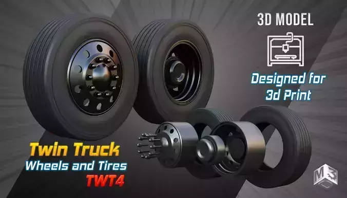 Twin Truck Wheels and Tires TWT4 3D print model