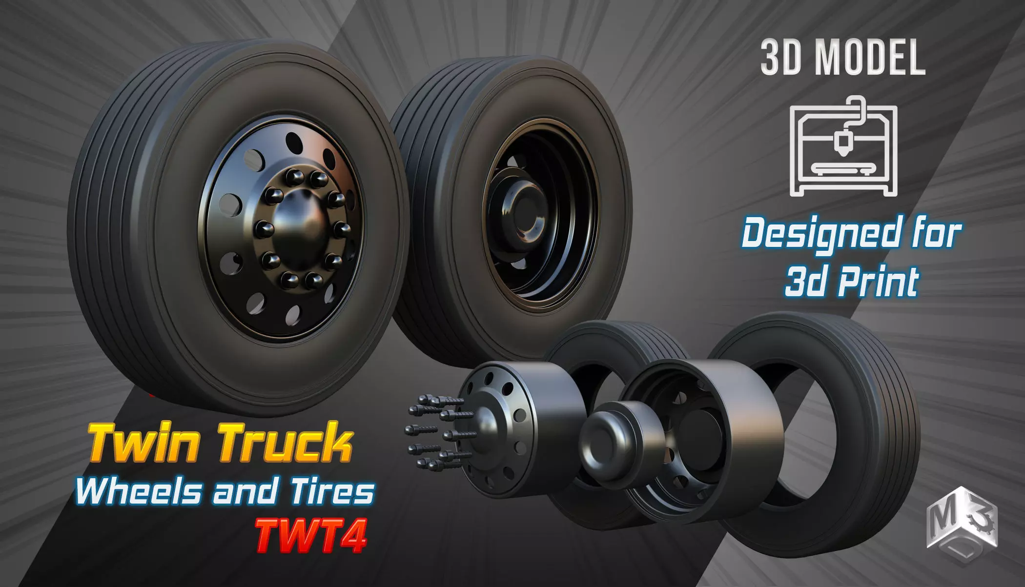 Twin Truck Wheels and Tires TWT4 3D print model_0