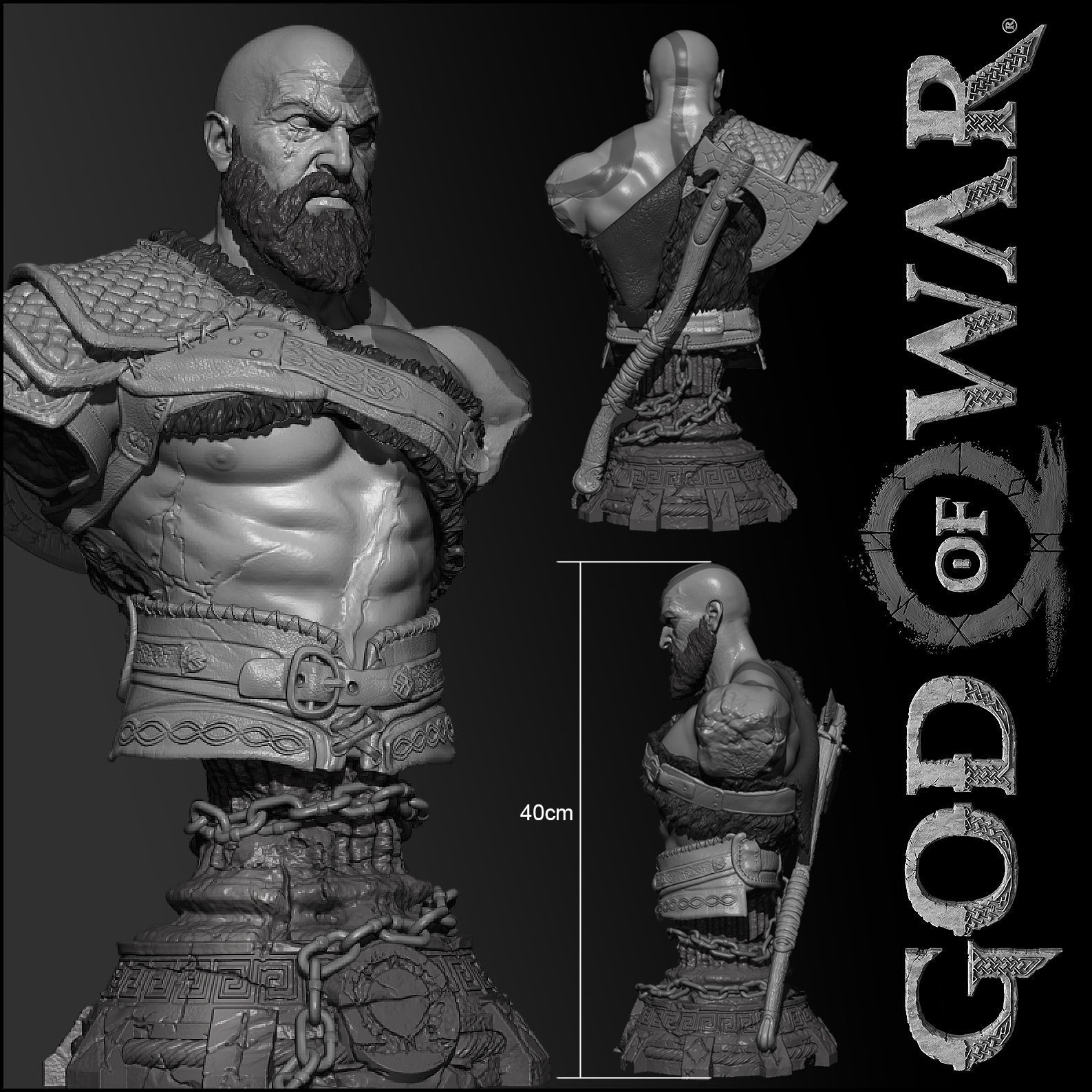 Kratos - God of War - Bust 3D print model_1