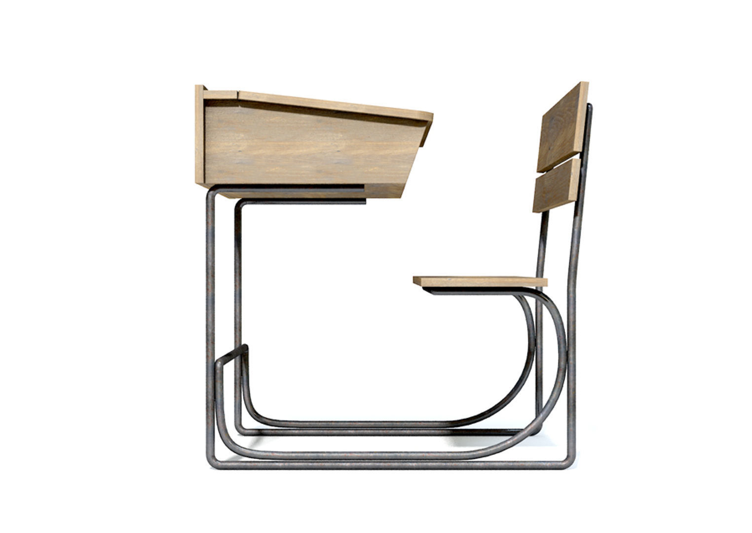 Vintage School Desk 3D model_2
