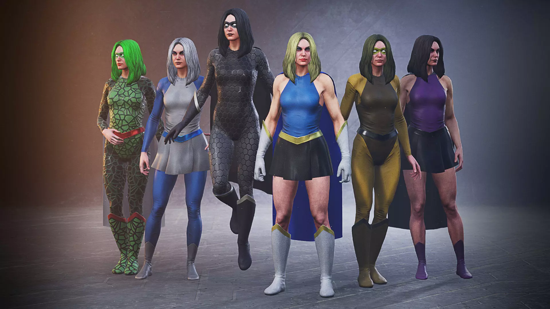 Superhero Constructor Female UE pack Low-poly 3D model