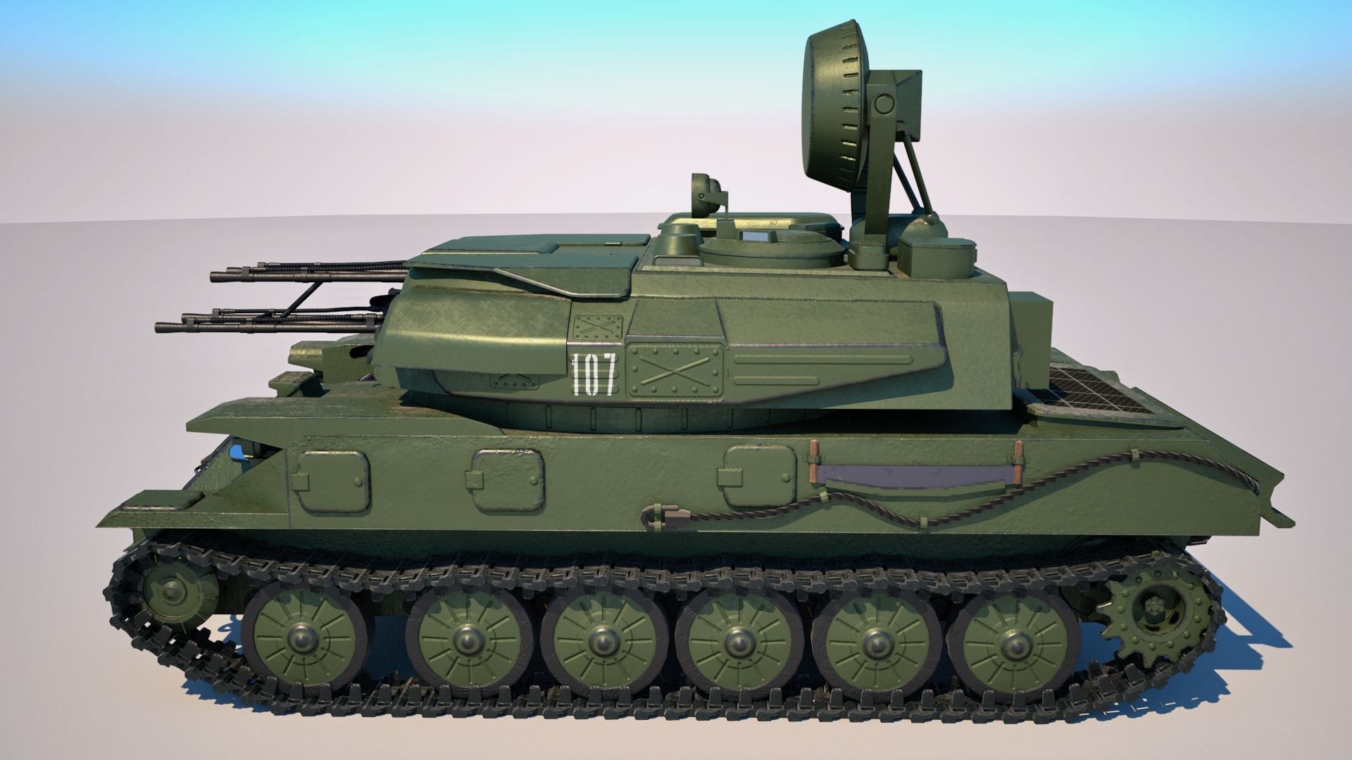 Mid poly model of ZSU-23-4 Shilka Low-poly 3D model_1