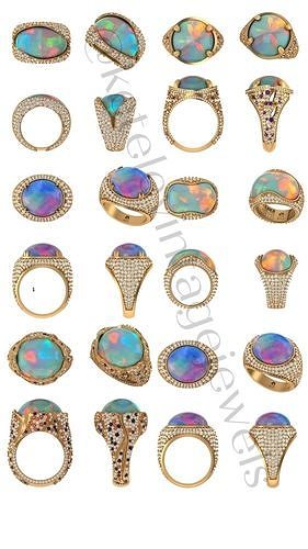 Opal High Class Rings with gemstones and diamonds 3D print model