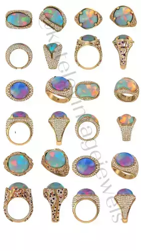 Opal High Class Rings with gemstones and diamonds 3D print model