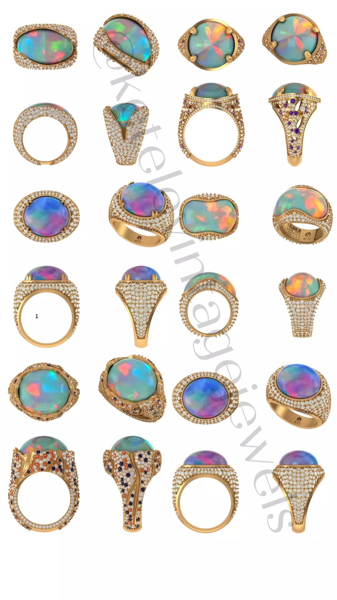 Opal High Class Rings with gemstones and diamonds 3D print model_0