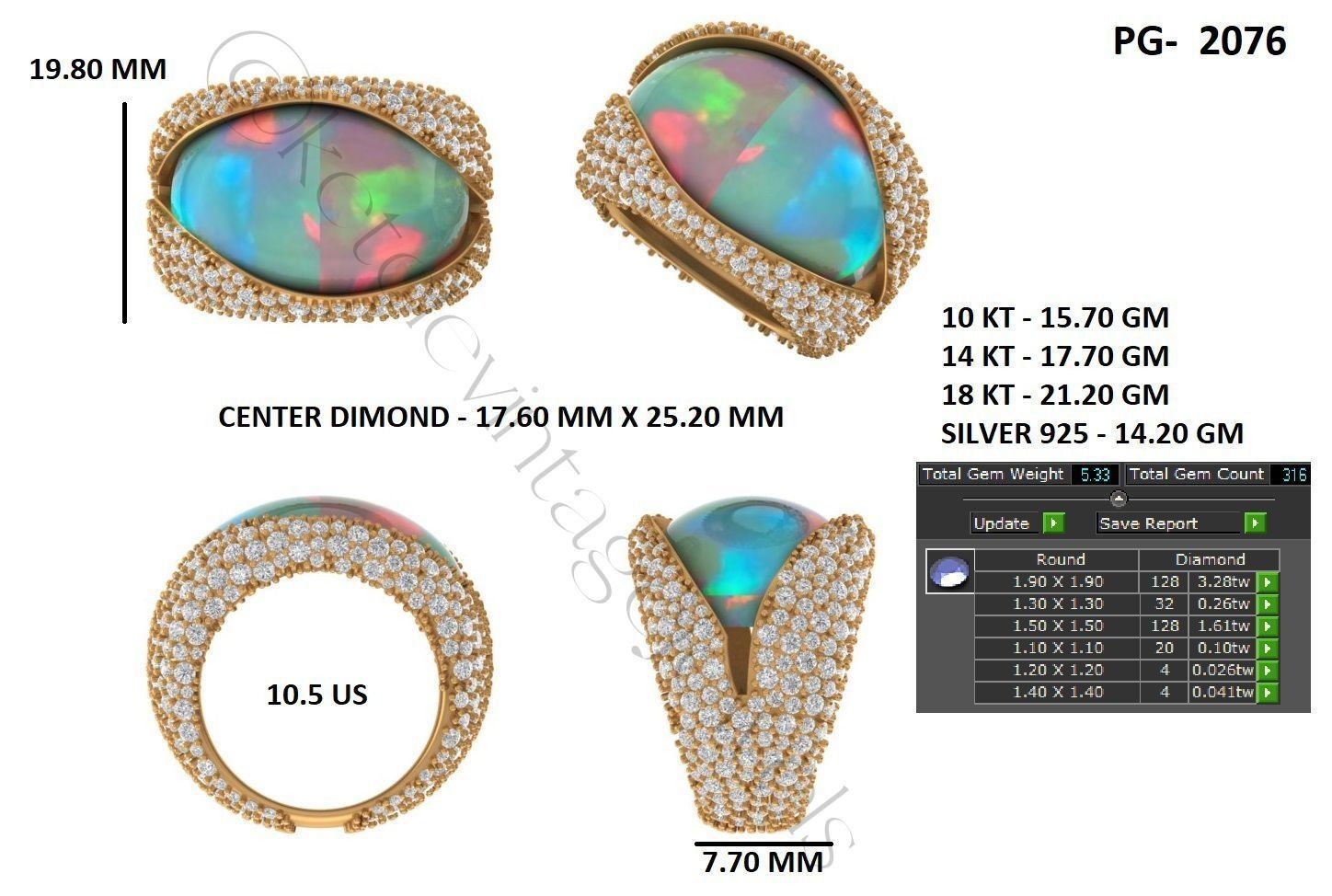Opal High Class Rings with gemstones and diamonds 3D print model_1