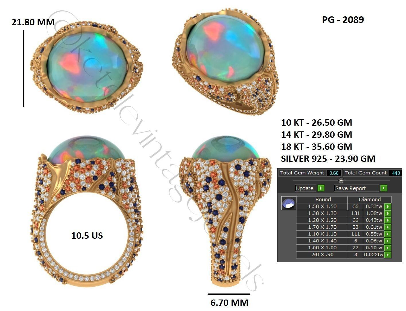 Opal High Class Rings with gemstones and diamonds 3D print model_5
