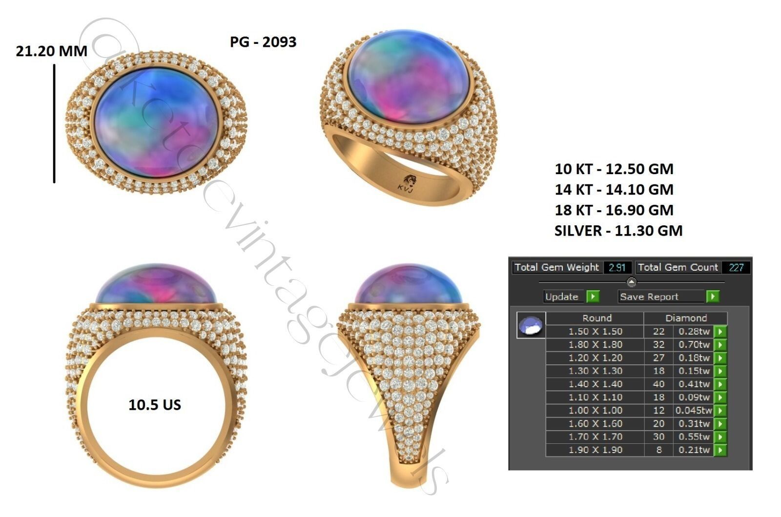 Opal High Class Rings with gemstones and diamonds 3D print model_3