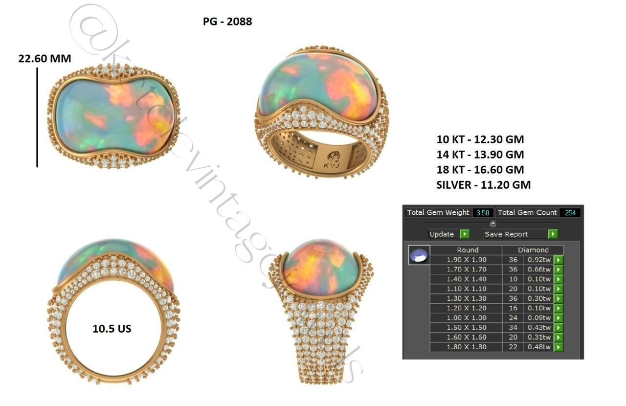 Opal High Class Rings with gemstones and diamonds 3D print model_6