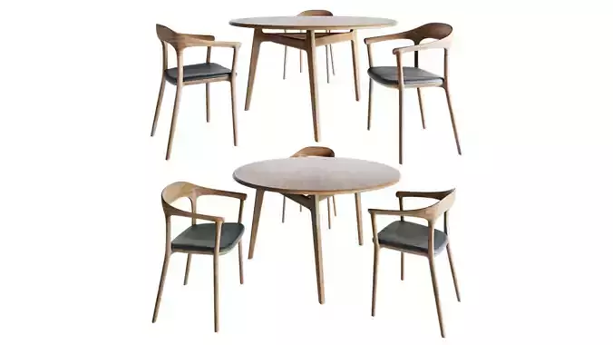 Solo Round Table and Upholstered chair Elle 3D model