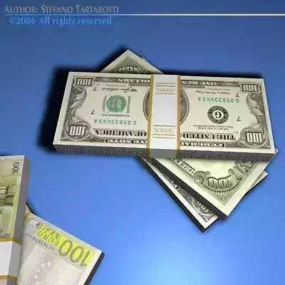 Banknotes stack of dollar bills 3D model