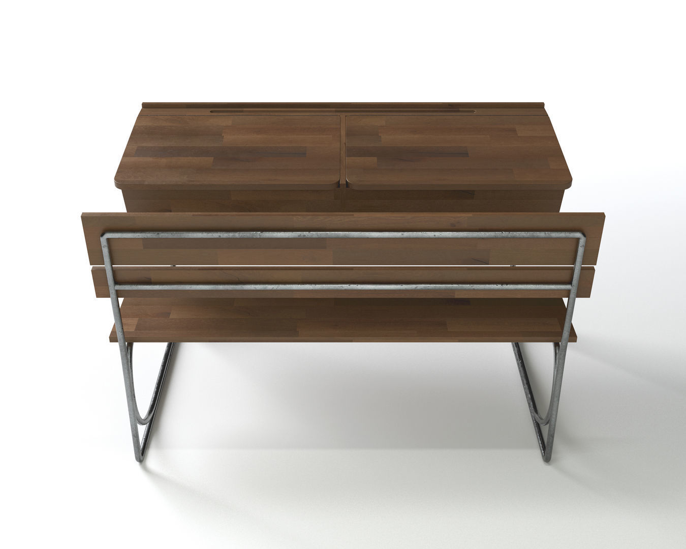 School Double Desk 3D model_4