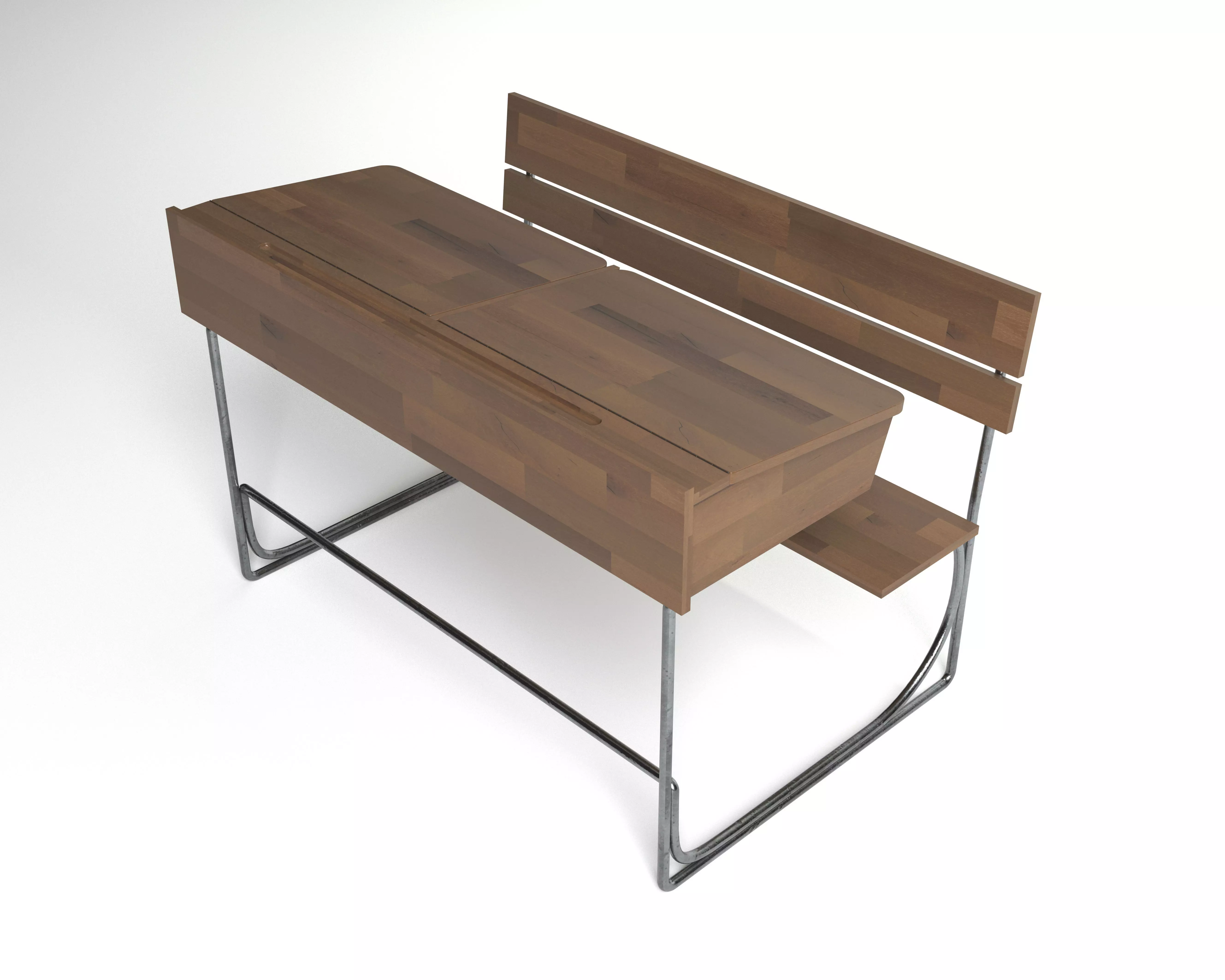 School Double Desk 3D model_0