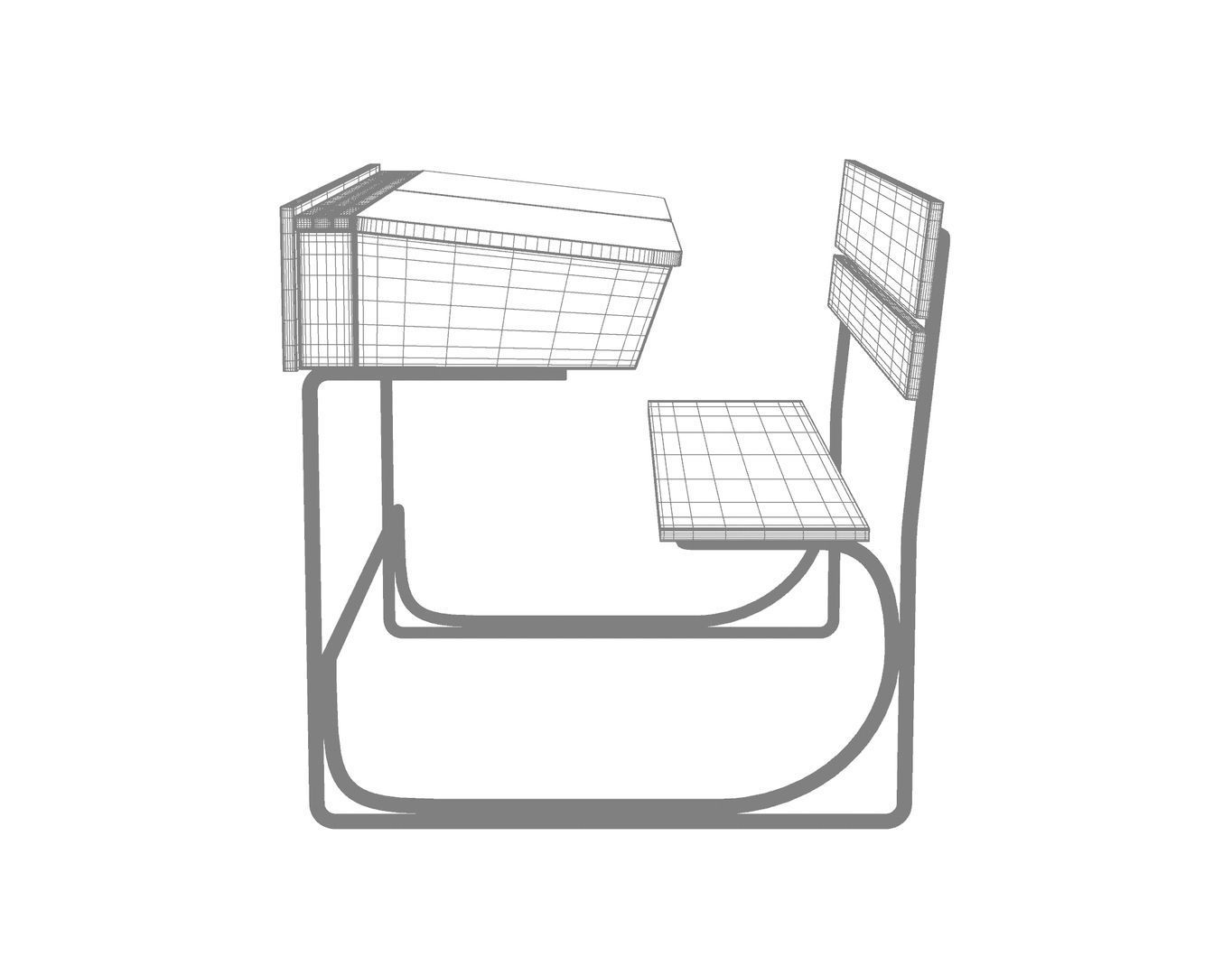 School Double Desk 3D model_7