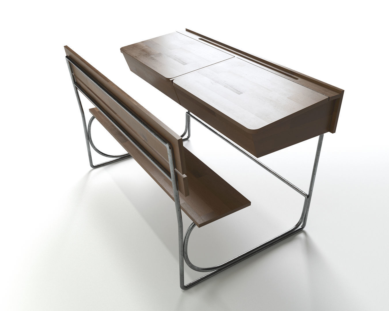 School Double Desk 3D model_5