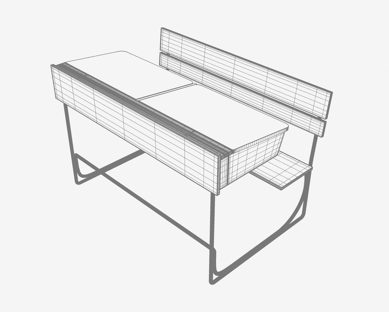 School Double Desk 3D model_8