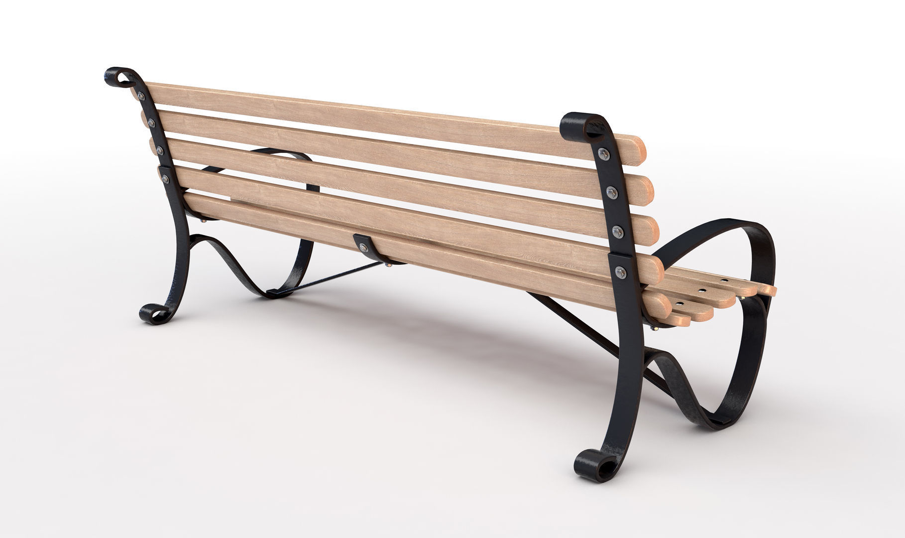 Wooden Slatted Park Bench 3D model_2