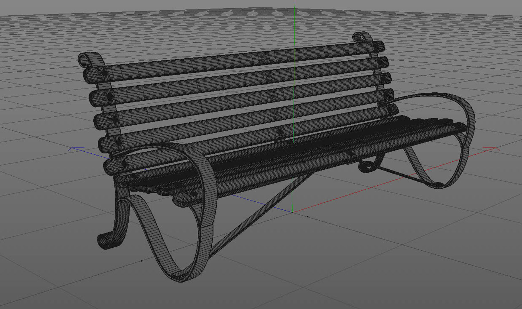 Wooden Slatted Park Bench 3D model_5