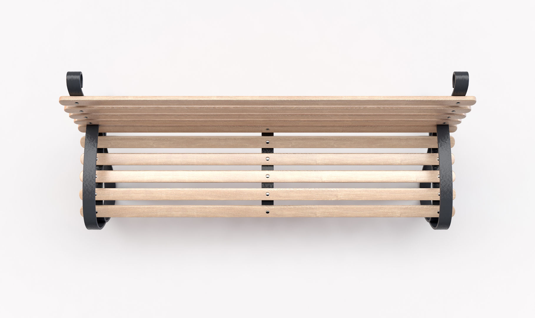 Wooden Slatted Park Bench 3D model_3