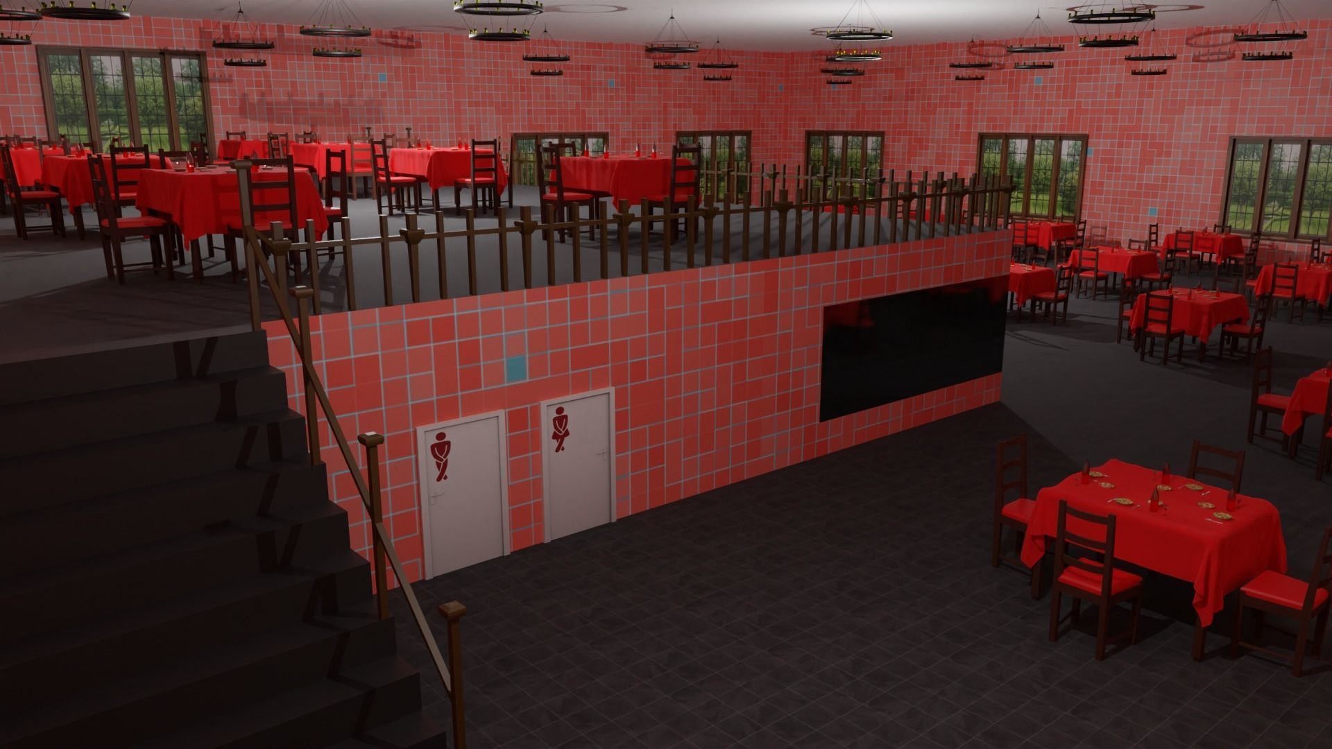 Restaurant  Low-poly 3D model_4