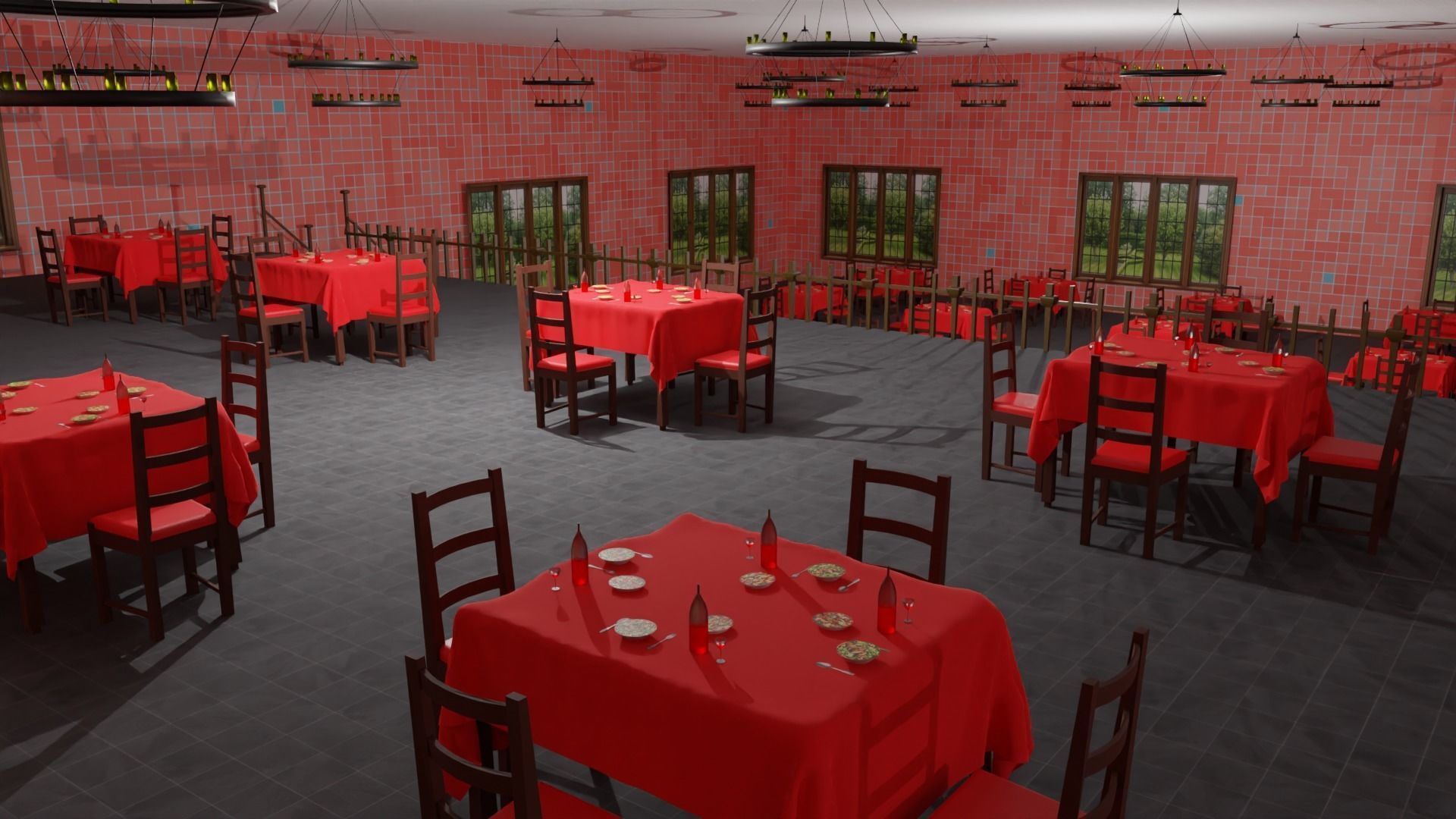 Restaurant  Low-poly 3D model_1