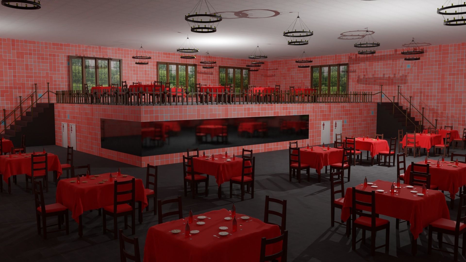 Restaurant  Low-poly 3D model_2