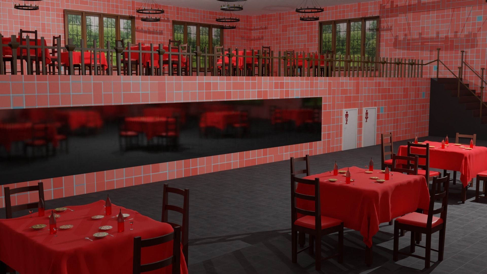 Restaurant  Low-poly 3D model_6