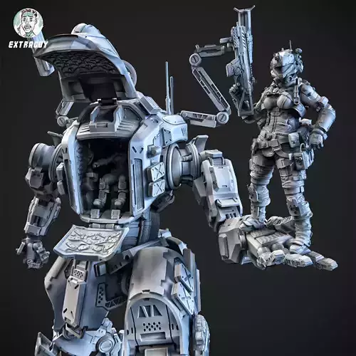 A Girl and Her Robot 100mm 3D print model