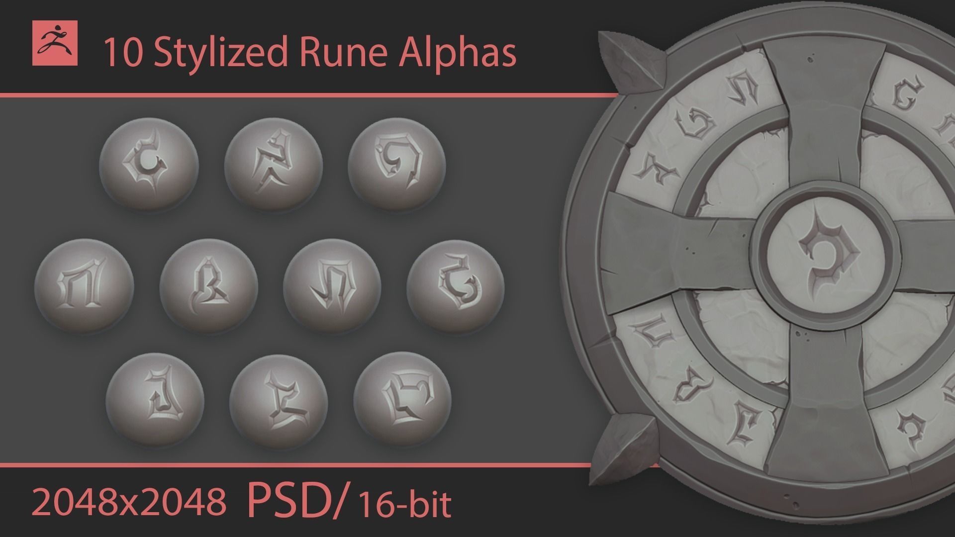 Stylized Rune Alphas PSD for Zbrush Texture_1