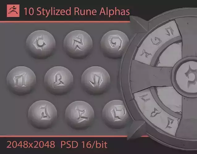 Stylized Rune Alphas PSD for Zbrush