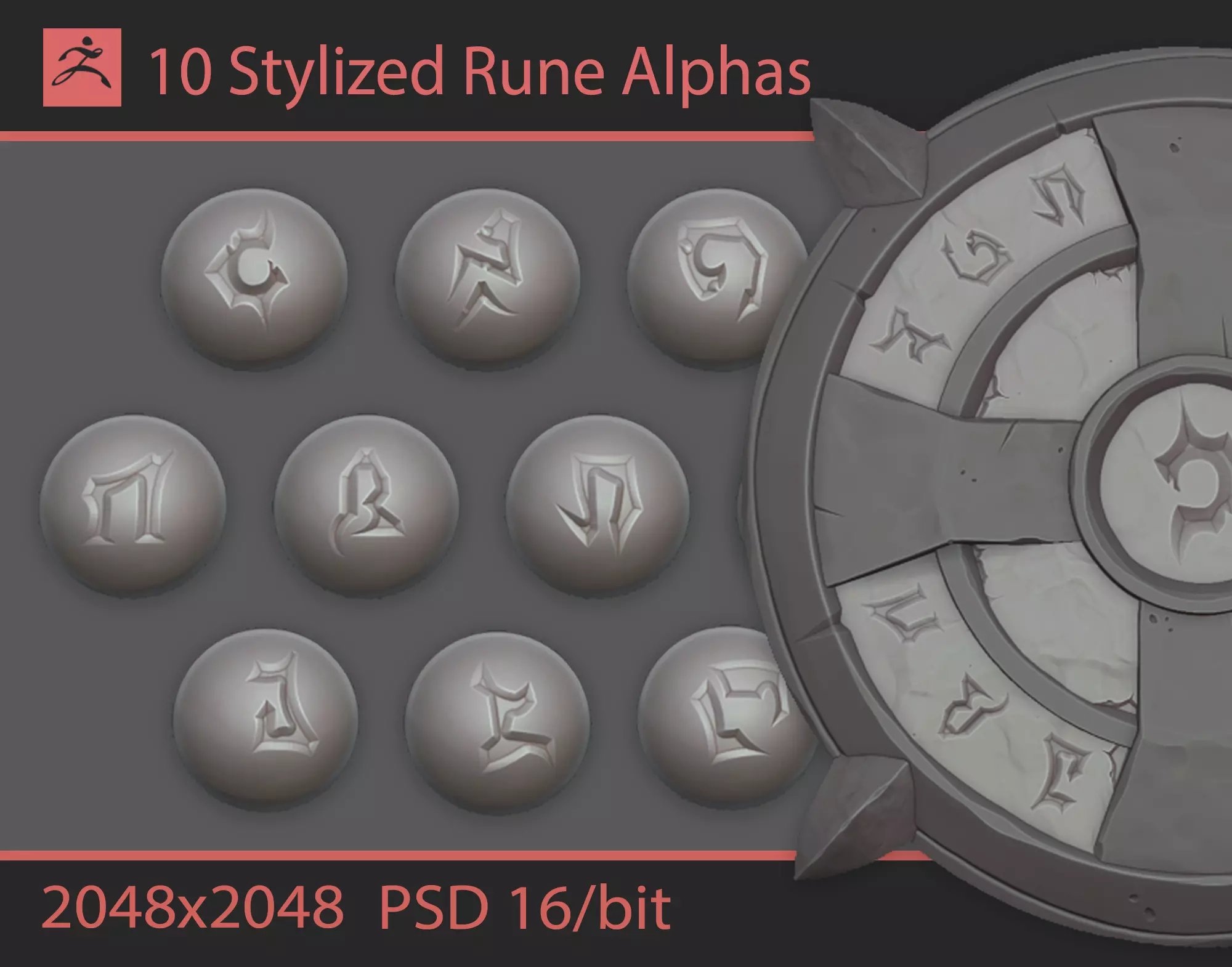 Stylized Rune Alphas PSD for Zbrush Texture_0