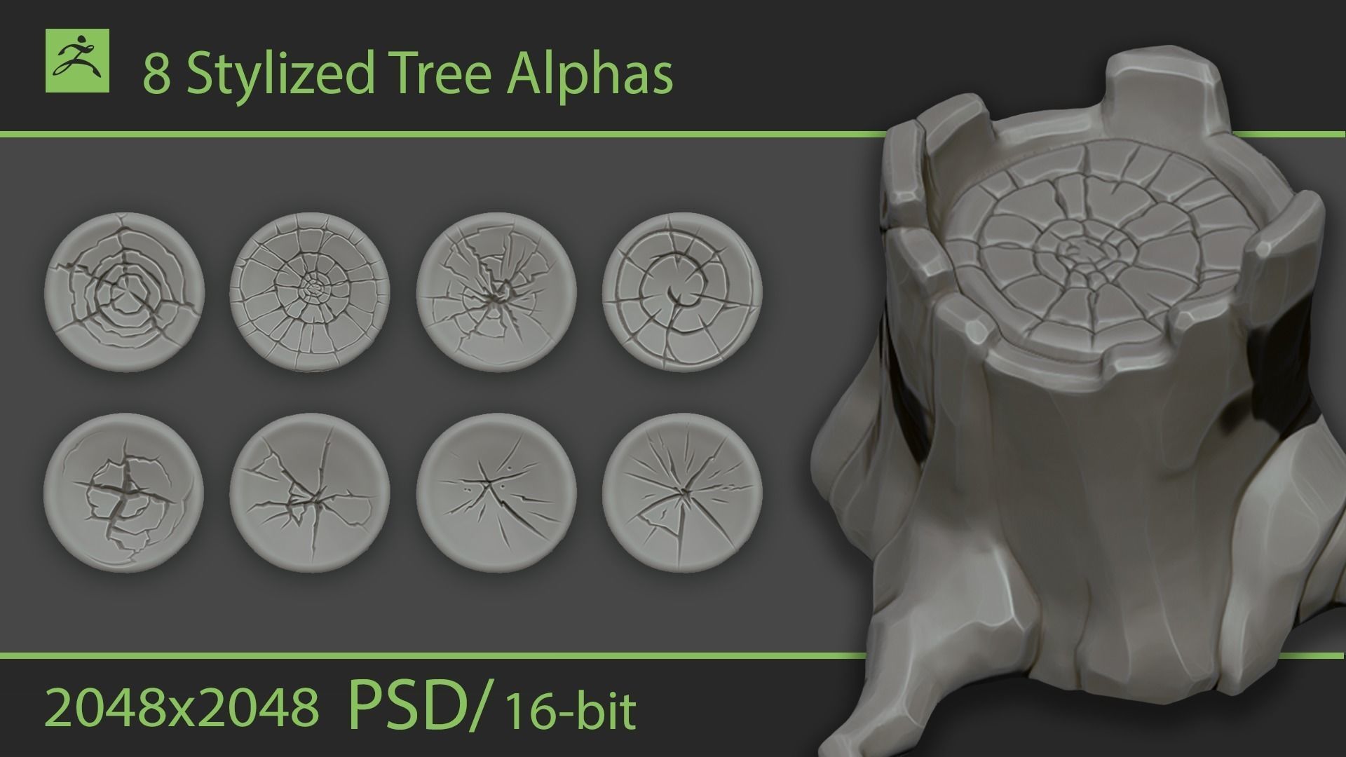 Stylized Tree Alphas PSD for Zbrush Texture_1